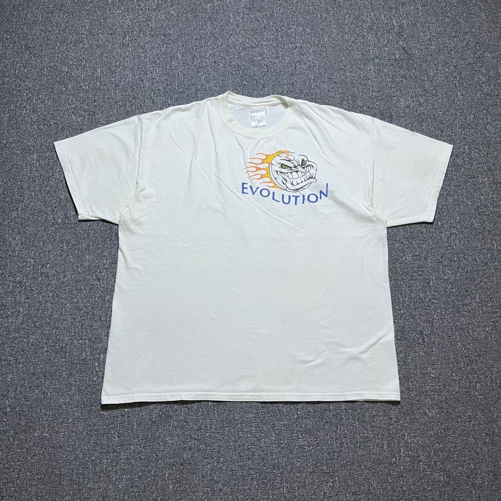 Vintage Evolution Beach Bum‎ T Shirt 2XL White Graphic Flaming Skull 90s Y2K